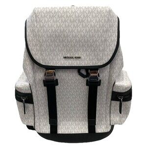 Michael Kors Cooper Logo Backpack Bright White Men's Buckle Straps Side Pockets